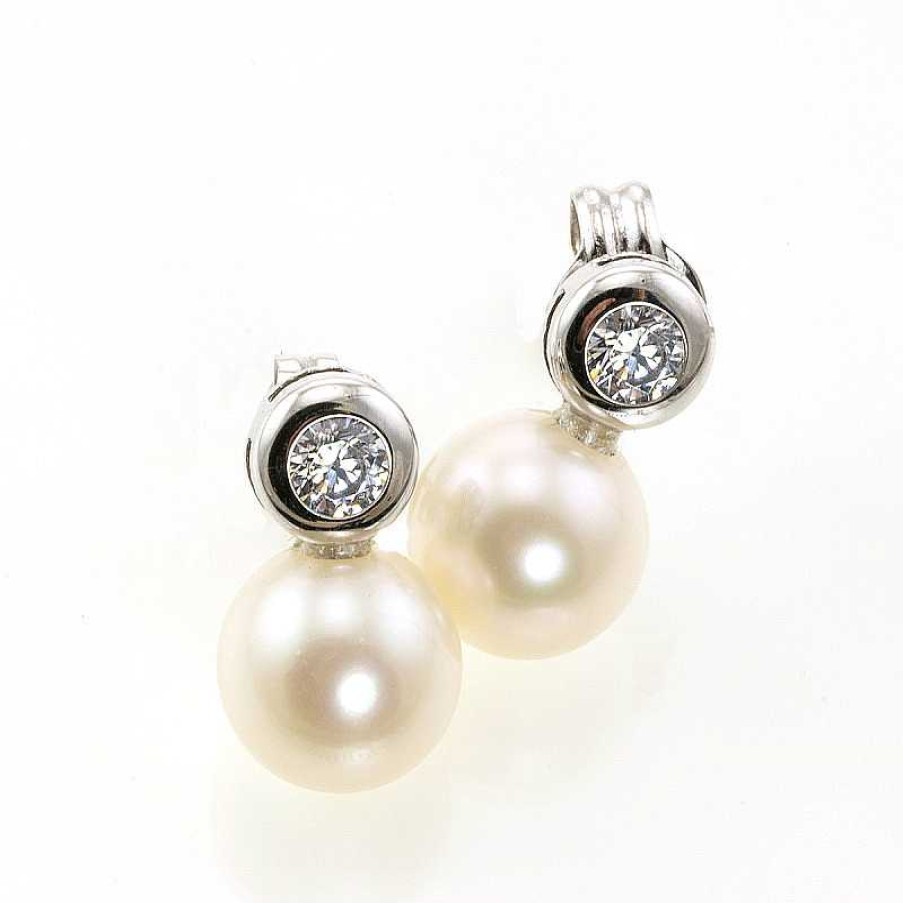 Pendientes Oro Blanco Perlas Y Circonitas | Pendientes oro blanco perlas y circonitas Wholesale