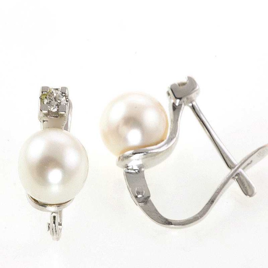 Pendientes Oro Blanco Perla Y Brillante | Pendientes oro blanco perla y brillante Online