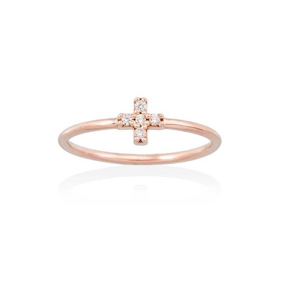 Anillo Oro Rosa Cruz Con Brillantes | Oro Wholesale