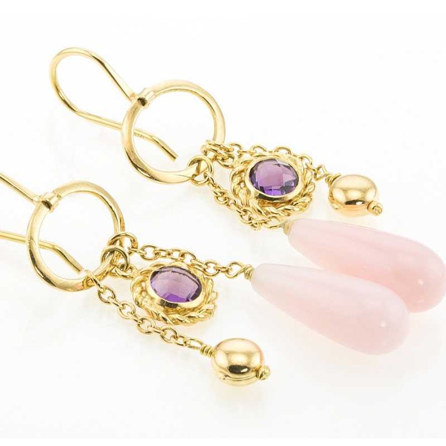 Pendientes En Oro Amarillo Cuarzo Rosa | Roibás Online