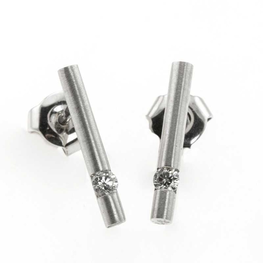 Pendientes Oro Blanco Mate Con Brillantes | Oro Best