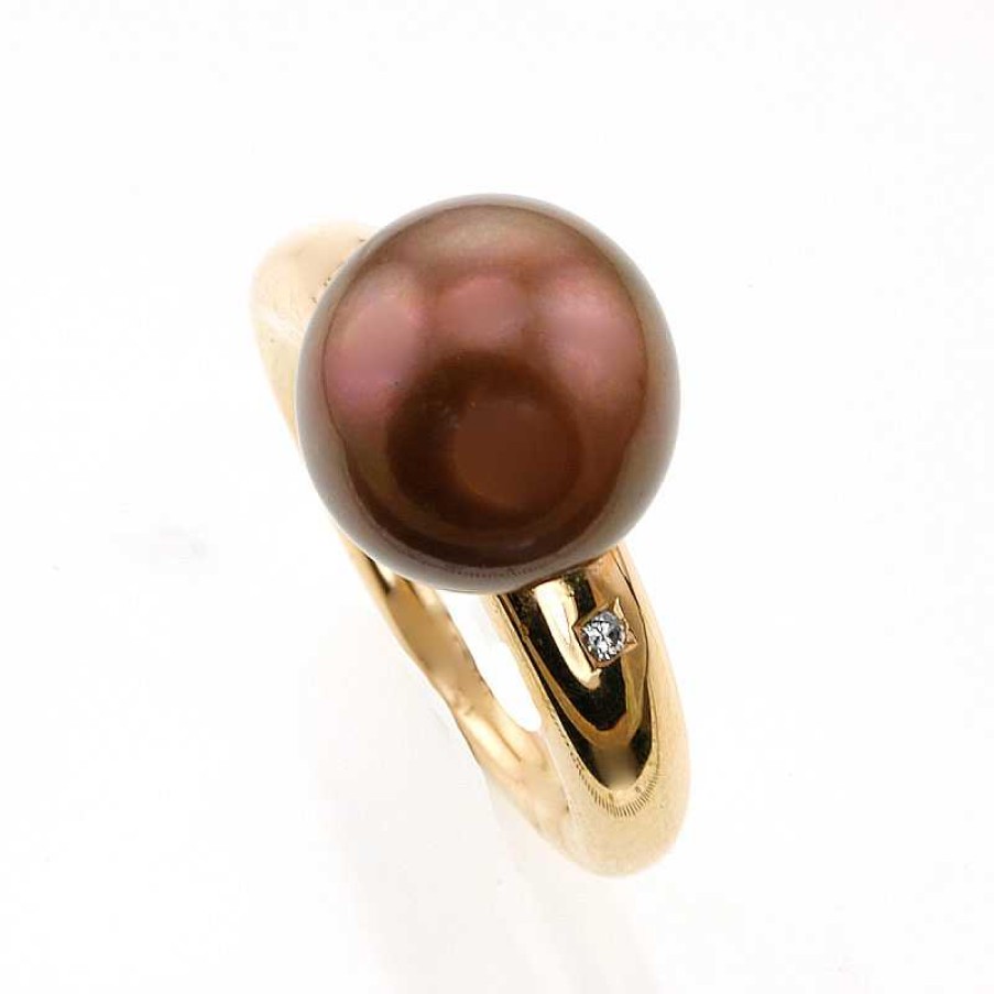 Anillo Oro Amarillo Perla Marron | Oro Hot