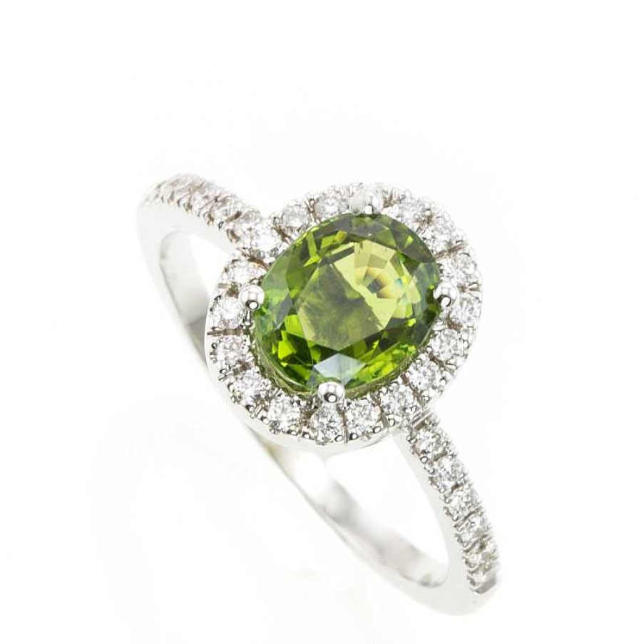 Anillo Oro Blanco Turmalina Verde Y Brillantes | Brillantes Clearance