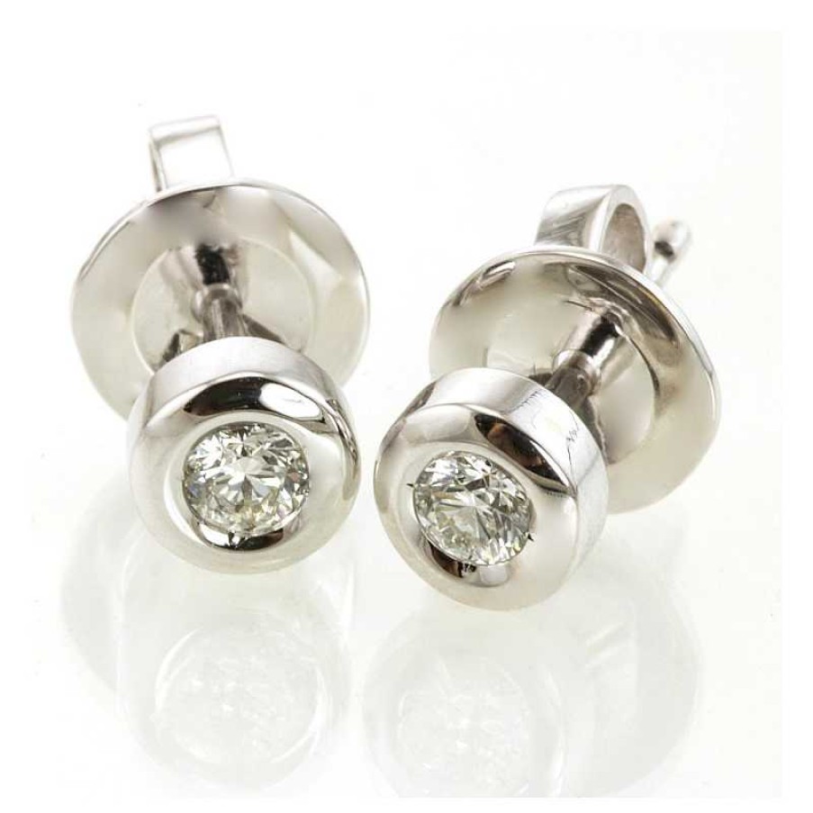 Pendientes Oro Blanco Estilo Tornillo De 0.12 Quilates | Oro Online