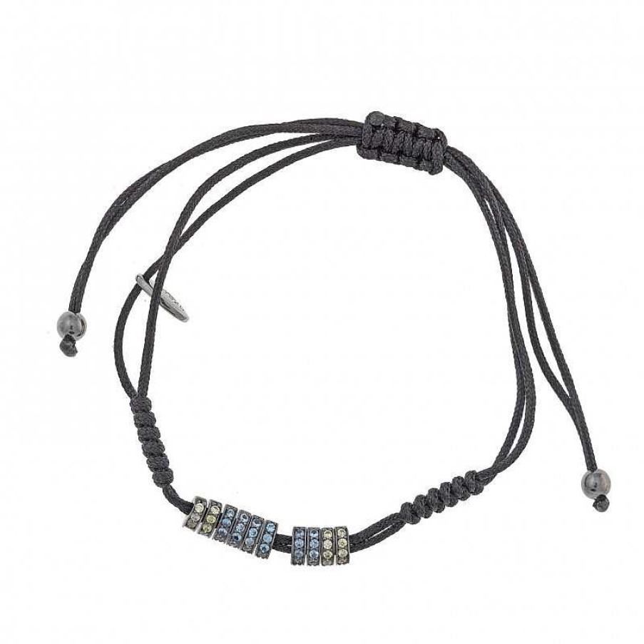 Pulsera Cord N Negro Con Aros | Plata Best