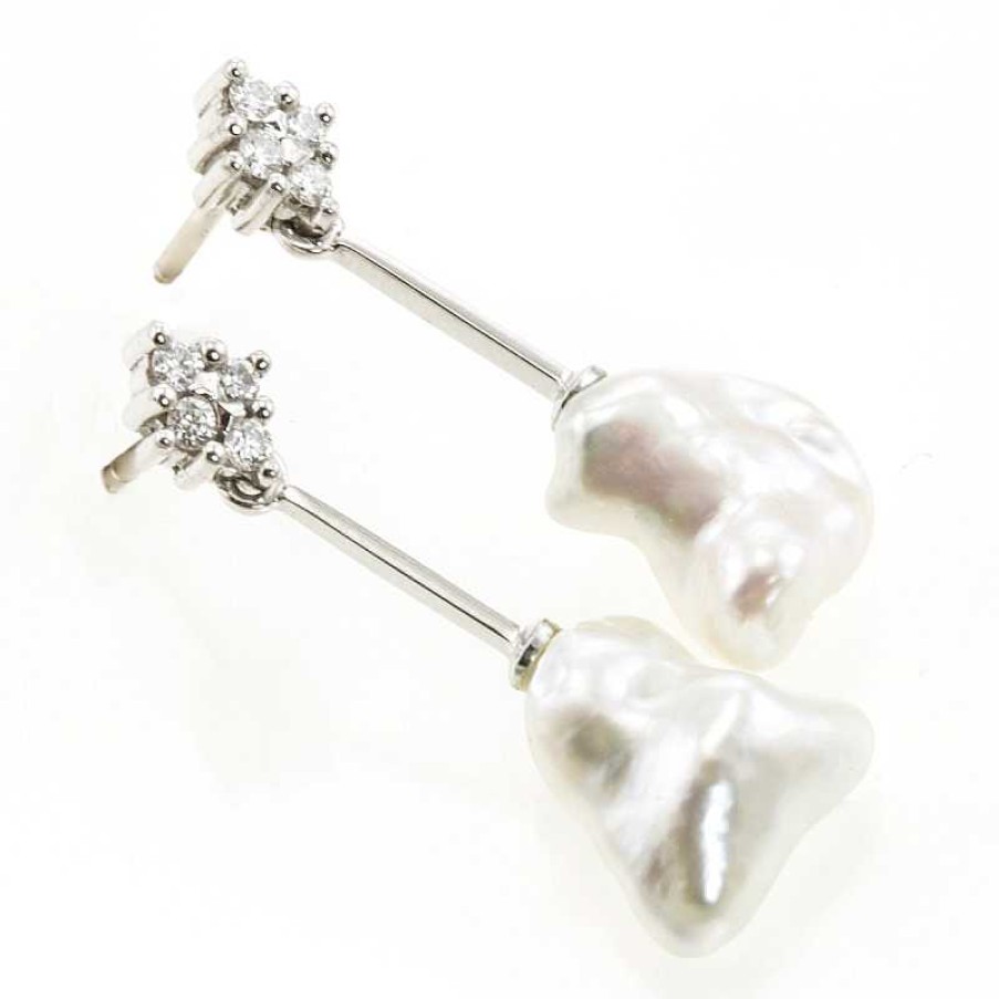 Pendientes Oro Blanco Y Perla Y Brillantes 0.28 Quilates | Oro Online