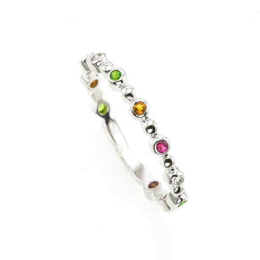 Anillo En Oro Blanco Con Piedras Multicolor | Oro Clearance