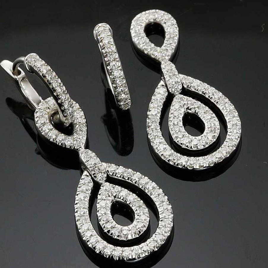 Pendientes Oro Blanco Brillantes Dos En Uno | Roibás Wholesale