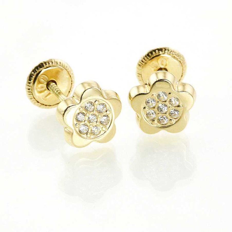 Pendientes Flor Oro Amarillo Circonitas | Para bebés Online