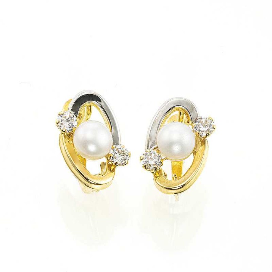 Pendientes Oro Bicolor Perlas | Pendientes oro bi perlas Hot