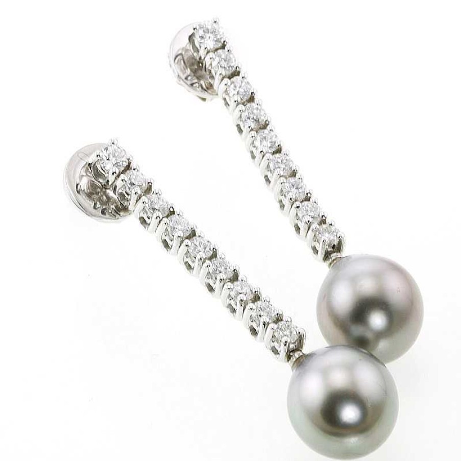 Pendientes Perla Gris Y Brillantes | Perla Wholesale