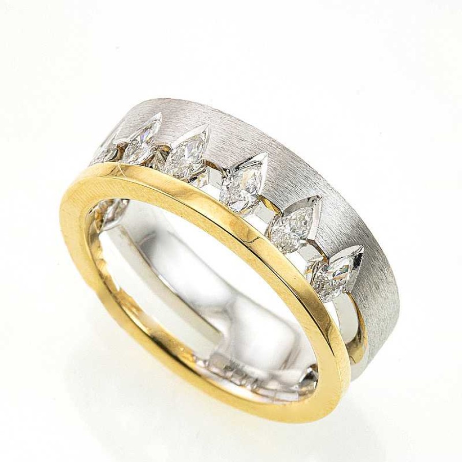 Anillo En Oro Bicolor Diamantes Marquise | Brillantes Clearance