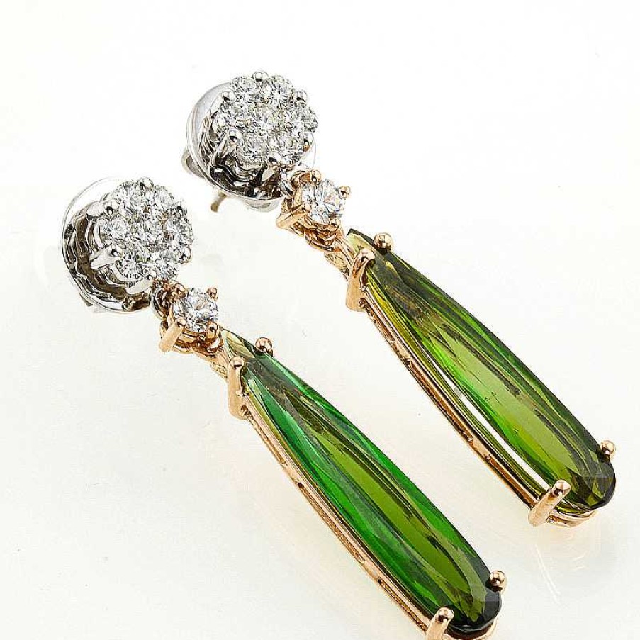 Pendientes Turmalinas Verdes Y Brillantes | Oro Online