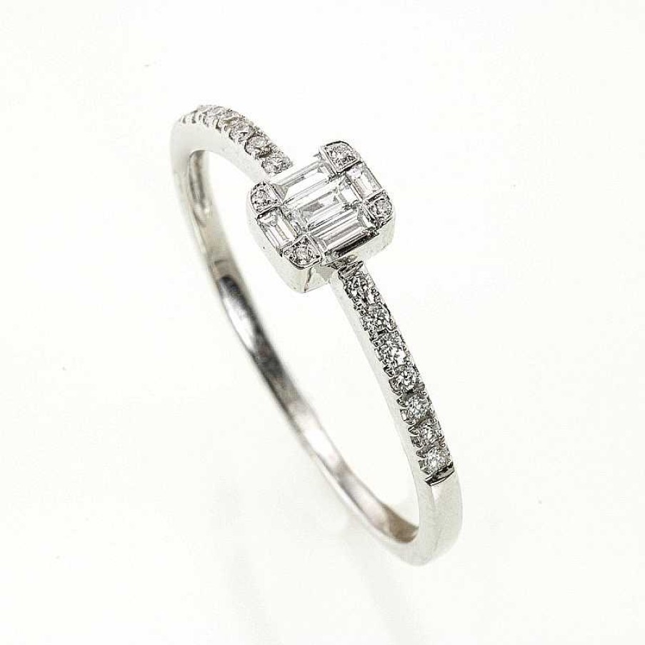 Anillo En Oro Blanco Diamantes Baguettes | Oro Hot