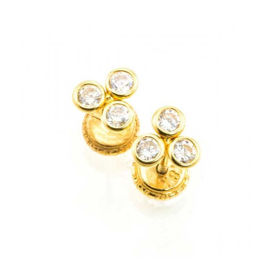 Pendientes Beb Oro Amarillo 3 Circonitas | Para bebés Wholesale