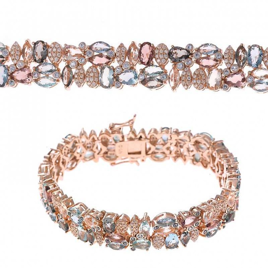 Pulsera Plata Rosa Con Piedra De Color | Pulseras Online