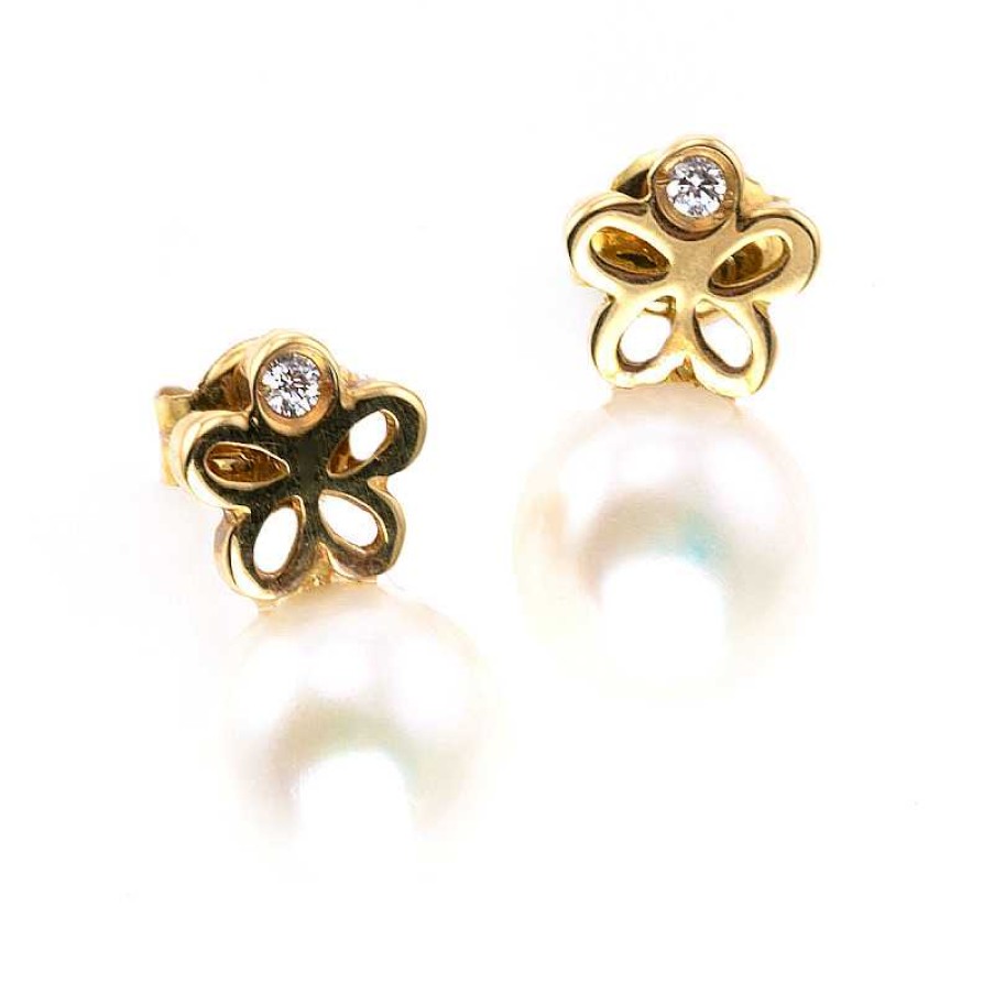 Pendientes Oro Amarillo Perla Detalle Circonita | Pendientes oro amarillo perla detalle circonita Hot