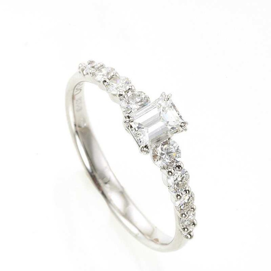 Anillo Oro Blanco Baguette Y Brillantes | Anillo oro blanco baguette y brillantes Clearance