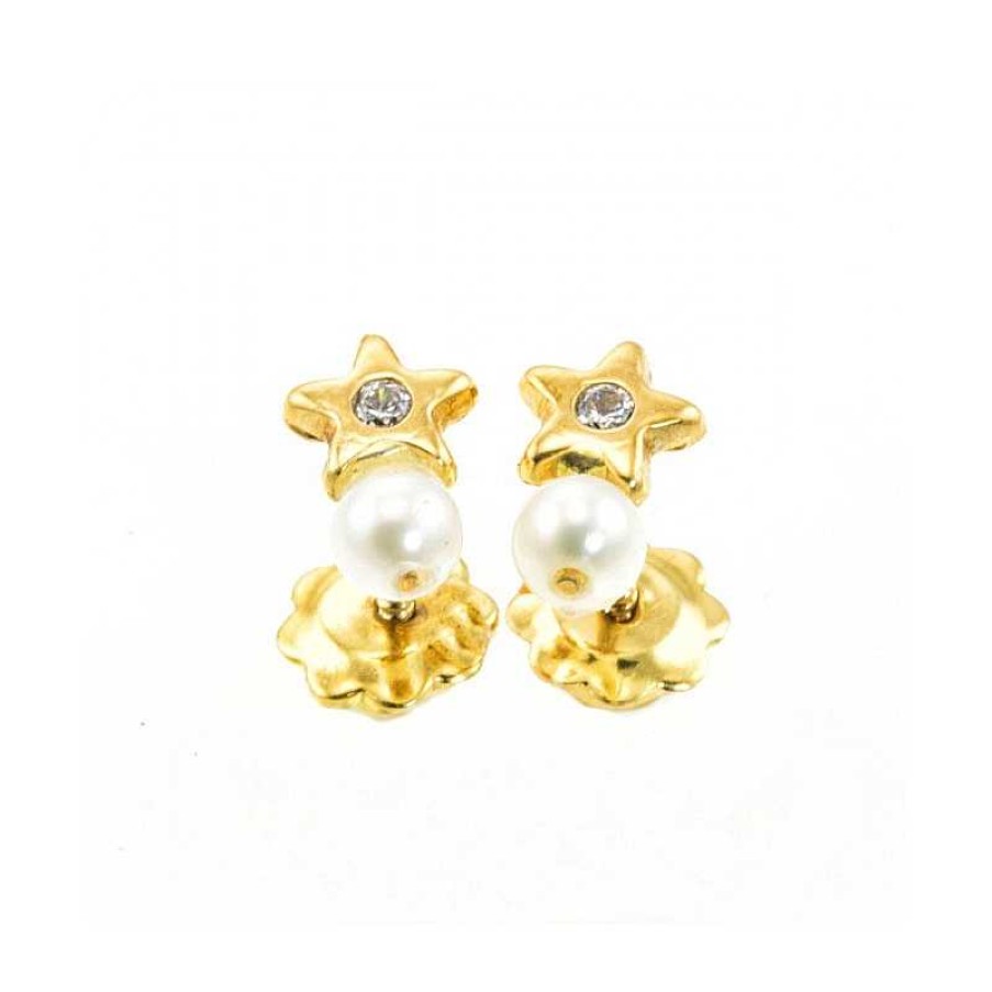 Pendientes Beb Oro Amarillo Perla Brillante | Para bebés Wholesale