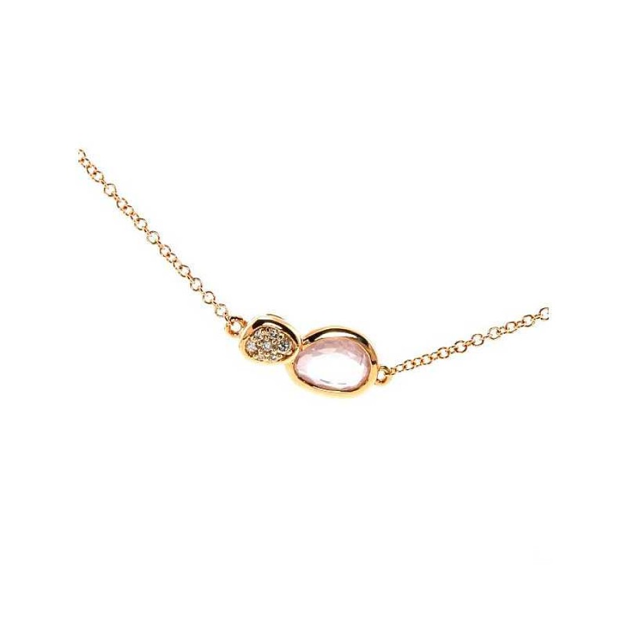 Pulsera Oro Rosa Cuarzo Rosa Y Brillantes | Oro Online